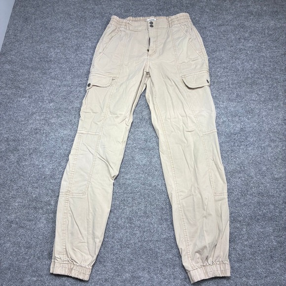 Garage Pants - GARAGE Women's Cargo Jogger Pants Petite Small Beige Elastic Waist Drawstring